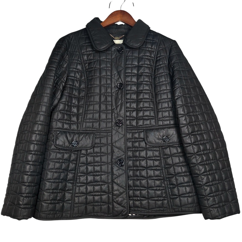 Kate Spade Quilted Jacket Womens Large Black Peter Pan Collar Striped K26782